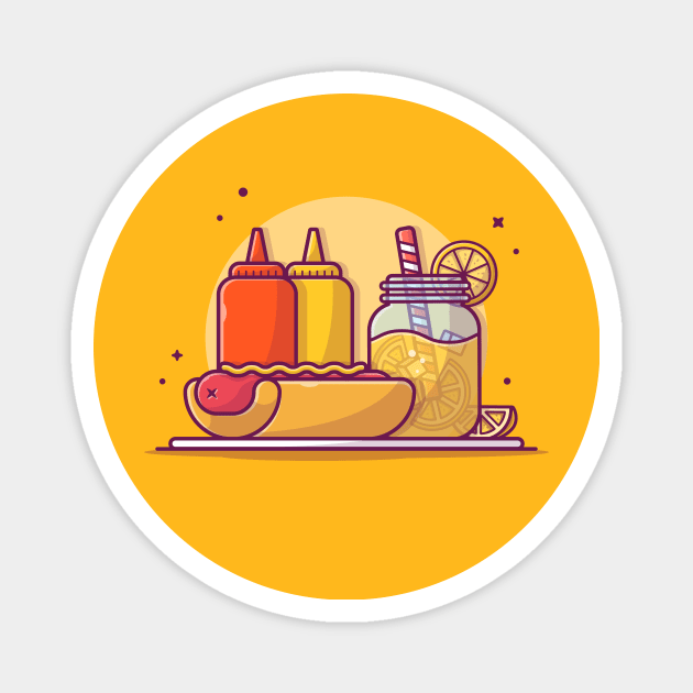 Tasty Combo Menu Hotdog with Orange Juice, Ketchup and Mustard Cartoon Vector Icon Illustration Magnet by Catalyst Labs